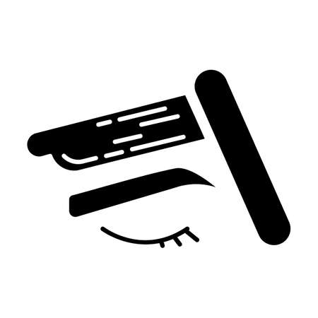 Brow waxing glyph icon. Female facial hair removal procedure. Depilation with natural soft hot wax. Professional beauty treatment. Silhouette symbol. Negative space. Vector isolated illustrationのイラスト素材