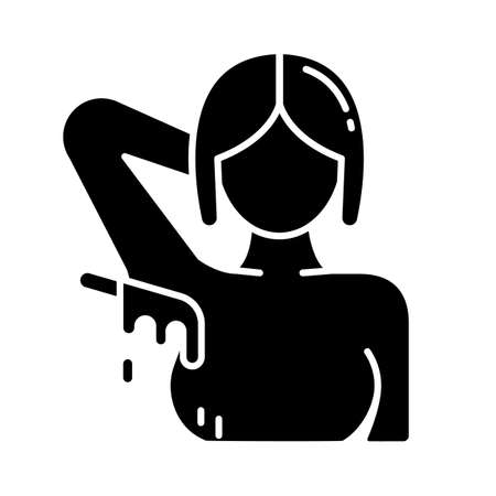 Armpit waxing glyph icon. Female underarm hair removal procedure. Depilation with natural hot sugar wax. Professional beauty treatment. Silhouette symbol. Negative space. Vector isolated illustrationのイラスト素材