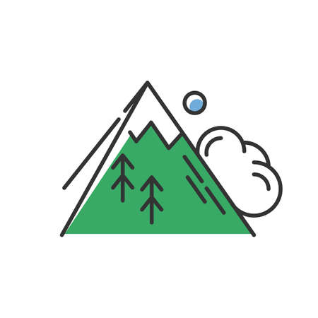 Avalanche green color icon. Sudden landslip. Unexpected snowslide, landslide. Mass of snow and ice falling down mountain side. Natural disaster. Isolated vector illustrationのイラスト素材