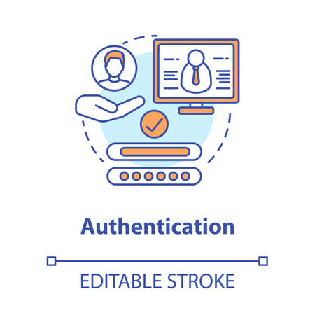 Authentication concept icon. User authorization, login. Privacy protection with password. Cybersecurity system idea thin line illustration. Vector isolated outline drawing. Editable strokeのイラスト素材