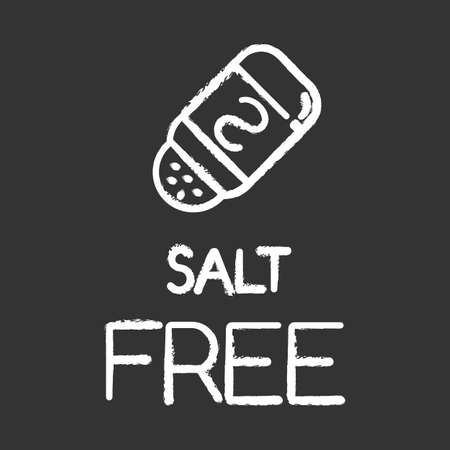Salt free chalk icon. Organic food without sodium, sulfates. Product free ingredient. Nutritious dietary, healthy eating. Natural meals for personal healthcare. Isolated vector chalkboard illustrationのイラスト素材