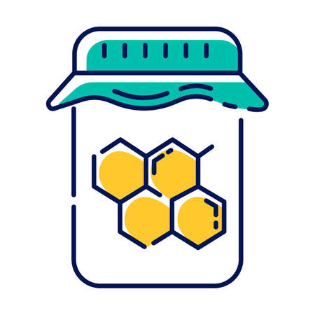 Honey wax jar color icon. Natural hard cold waxing product. Body, facial hair removal equipment. Tools for depilation. Professional beauty treatment cosmetics. Isolated vector illustrationのイラスト素材