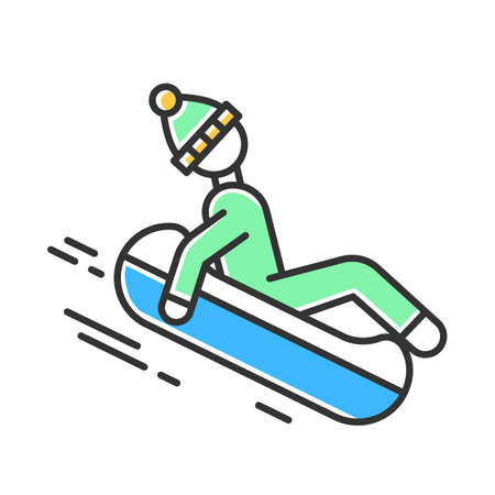 Snow tubing color icon. Winter extreme sport, risky activity and adventure. Cold season outdoor leisure for children and adults. Person sliding, riding inflatable ring. Isolated vector illustrationのイラスト素材