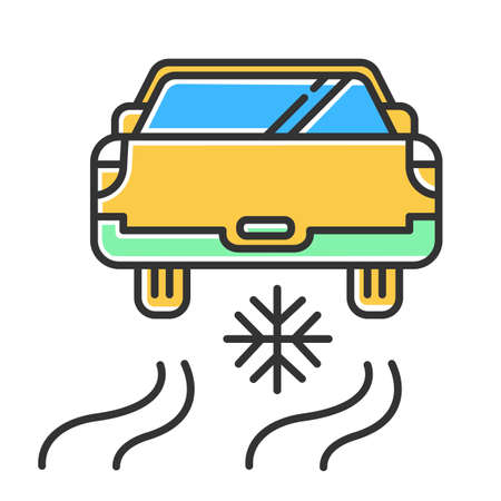 Ice driving yellow color icon. Winter extreme sport, risky activity and adventure. Cold season outdoor dangerous leisure. Automobile riding on snow covered surface. Isolated vector illustrationのイラスト素材