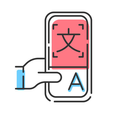 Online dictionary application color icon. Instant machine translation. Translation services. Smartphone translator app. Language learning means. E-learning. Isolated vector illustrationのイラスト素材