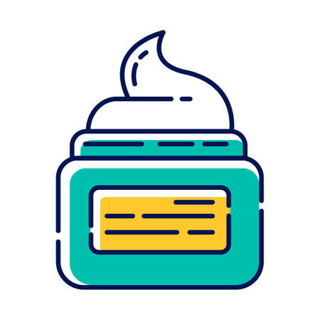 Moisturizing cream blue color icon. Waxing, depilation aftercare product in jar. Body lotion, natural skin care. Professional beauty treatment cosmetics. Isolated vector illustrationのイラスト素材