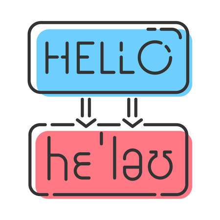 Language translation services color icon. Machine transcription. Online dictionary. Word sound representation. Spell check. Isolated vector illustrationのイラスト素材