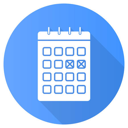 Calendar method blue flat design long shadow glyph icon. Safe sex. Menstrual cycle tracking. Monthly planning. Pregnancy prevention. Planner page, schedule check. Vector silhouette illustrationのイラスト素材