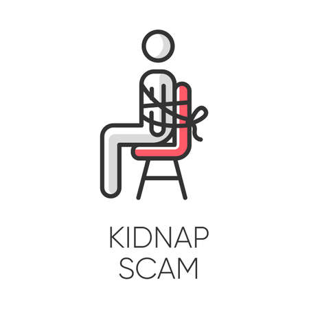 Kidnap scam color icon. Virtual kidnapping. Ransom money request. Blackmailing. Telephone extortion. Family emergency scam. Malicious practice. Fraudulent scheme. Isolated vector illustrationのイラスト素材