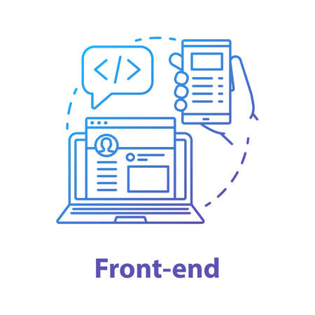 Front-end concept icon. Software development kit idea thin line illustration. Service orchestration. Programming and coding. Responsive website design. Vector isolated outline drawingのイラスト素材