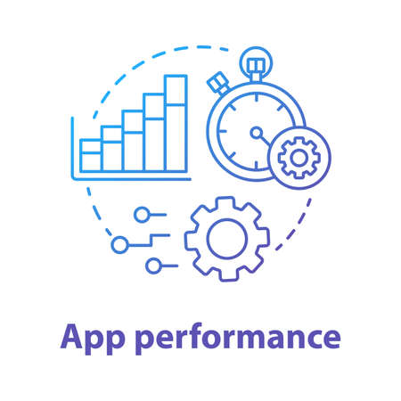 App performance concept icon. Software development idea thin line illustration. Mobile device programming and coding. Application management. Tools for developer. Vector isolated outline drawingのイラスト素材