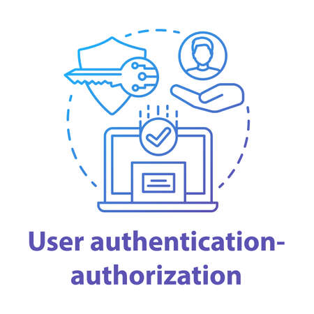 User authentication-authorization concept icon. Software development kit idea thin line illustration. Data encryption. Privacy protection. Application management. Vector isolated outline drawingのイラスト素材