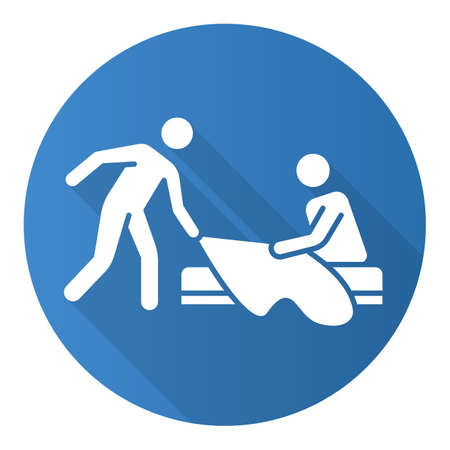 Spousal rape blue flat design long shadow glyph icon. Abuse by husband. Sexual harassment of female. Victim of assault. Unwanted sexual activity. Sex without consent. Vector silhouette illustrationのイラスト素材