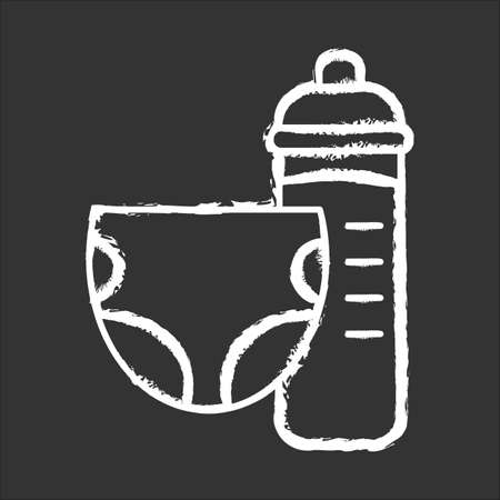Toddler room chalk icon. Nursery. Nappy, baby bottle. Children care zone. Kids bedroom. Childcare place. Creche. Hospital room for babies. Apartment amenities. Isolated vector chalkboard illustrationのイラスト素材