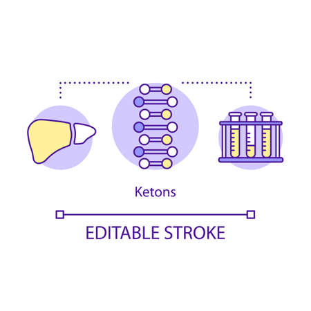 Ketons concept icon. Keto diet idea thin line illustration. Ketone test, molecules. Metabolism, healthy lifestyle. Ketoacidosis, ketosis, healthcare. Vector isolated outline drawing. Editable strokeのイラスト素材