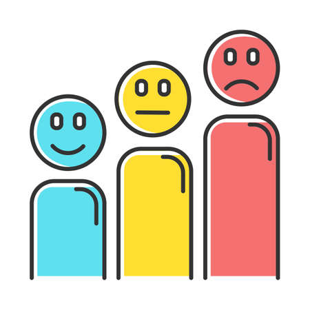 Satisfaction level color icon. Customer experience. Negative, positive and neutral emoticons. Social reaction assessment. Opinion rate. Feedback analysis. Isolated vector illustrationのイラスト素材