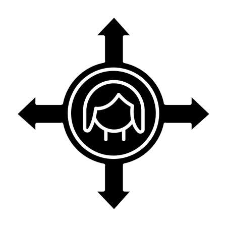 Women's freedom of movement glyph icon. Female human right. Gender equality. Woman empowerment, feminism. Freedom of making choices. Silhouette symbol. Negative space. Vector isolated illustrationのイラスト素材