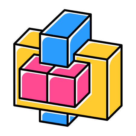 Construction puzzle color icon. Connected pieces. Trial and error, put-together game. Mental exercise. Ingenuity test. Brain teaser. Problem solving. Solution finding. Isolated vector illustrationのイラスト素材