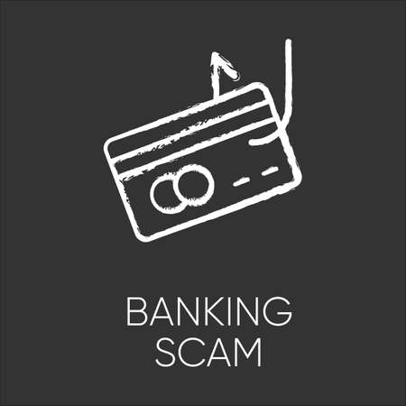 Banking scam chalk icon. Skimming. Identity theft. Credit card phishing. Financial fraud. Fake loan offer. Illegal money gain. Malicious, fraudulent scheme. Isolated vector chalkboard illustrationのイラスト素材