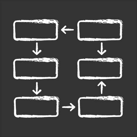 Connection diagram chalk icon. Wiring chart. Progress stages, process steps visualization. Network diagram with rectangular shapes. Closed cycle report. Isolated vector chalkboard illustrationのイラスト素材