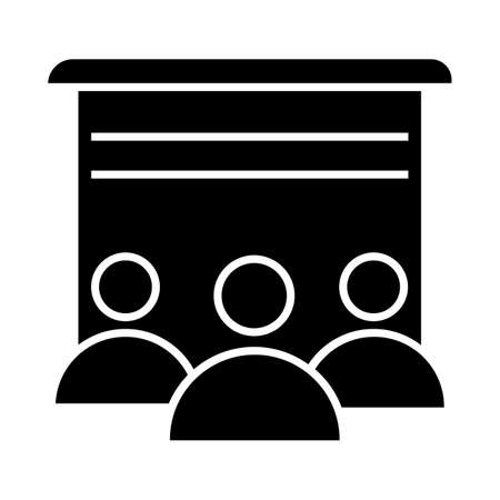Movie theater glyph icon. Screening room. Cinema hall. Entertainment zone for comunity. People in front of screen. Apartment amenities. Silhouette symbol. Negative space. Vector isolated illustrationのイラスト素材