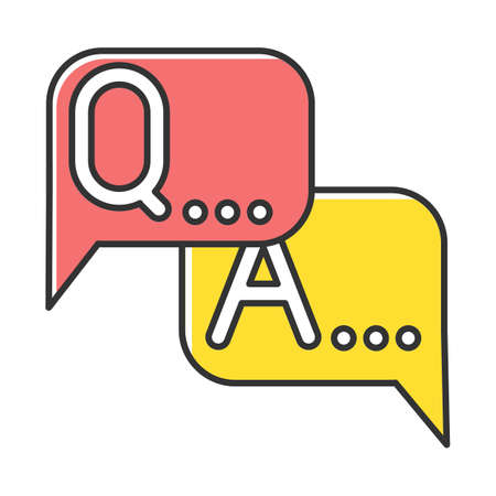 Survey color icon. Questions and answers. FAQ sign. Speech bubbles. dialogue through message. Online chat. Conversation and discussion. Ask for info, data collection. Isolated vector illustrationのイラスト素材