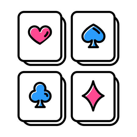 Playing cards puzzle color icon. Logic game. Mental exercise. Challenge. Ingenuity, intelligence test. Brain teaser. Problem solving. Solution finding. Isolated vector illustrationのイラスト素材