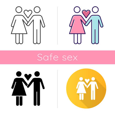 Only one partner icon. Girlfriend and boyfriend. Woman and man in love. Safe sex. Partner, lover. Monogamy for healthy sexlife. Flat design, linear and color styles. Isolated vector illustrationsのイラスト素材