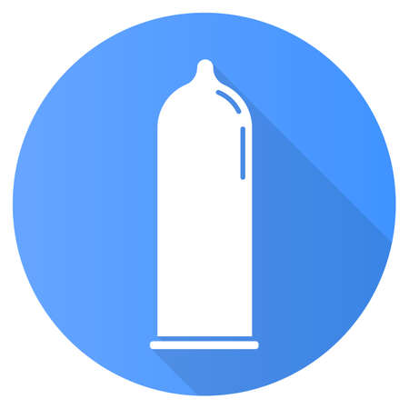 Contraceptive blue flat design long shadow glyph icon. Male latex condom. Rubber preservative for safe sex. Pregnancy prevention. Birth control. AIDs protection. Vector silhouette illustrationのイラスト素材