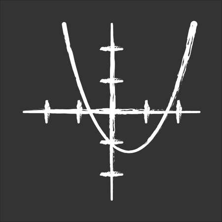 Function graph chalk icon. Curve chart with increasing section and segmented bar. Trigonometry study, geometry data presentation. Growing statistics. Isolated vector chalkboard illustrationのイラスト素材