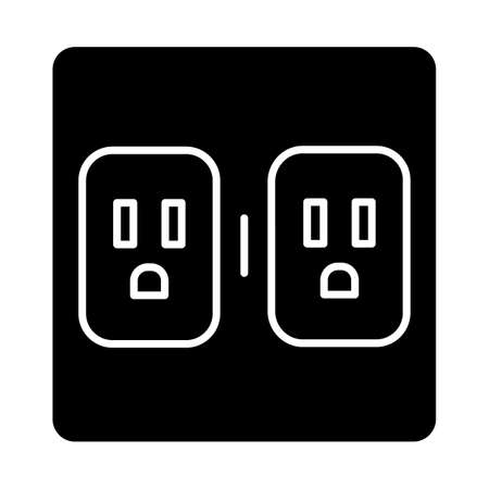 Charging outlets glyph icon. Two wall sokets. Electrical connectors. Power points. Electrified room. Apartment amenities. Silhouette symbol. Negative space. Vector isolated illustrationのイラスト素材