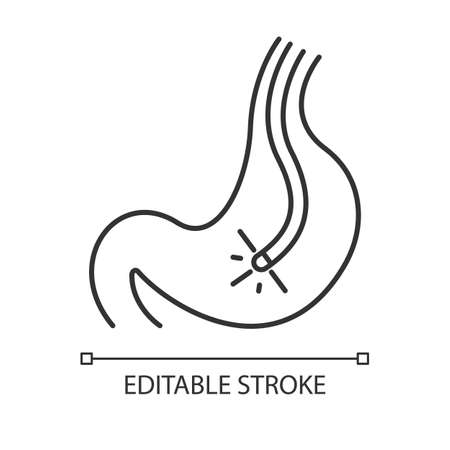 Endoscopy linear icon. Gastroscopy process. Medical nonsurgical procedure. Healthcare services. Thin line illustration. Contour symbol. Vector isolated outline drawing. Editable strokeのイラスト素材