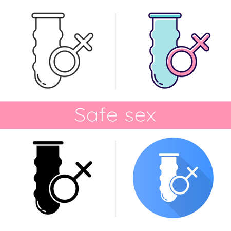 Female condom icon. Latex contraceptive product. Preservative option. Birth control. Safe sex. Healthy intercourse. STI protection. Flat design, linear and color styles. Isolated vector illustrationsのイラスト素材