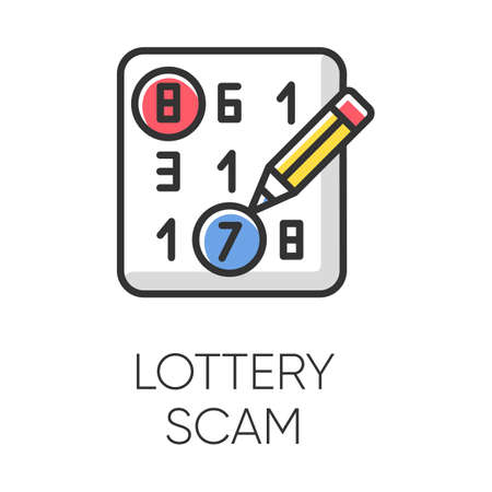 Lottery scam color icon. Advance-fee fraud. Scratch-and-win promotion. Lucky draw. Sweepstake contest. Prize scamming. Gambling. Upfront payment. Fraudulent scheme. Isolated vector illustrationのイラスト素材