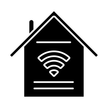 Smart home features glyph icon. Handle with domestic appliances via internet. Control household. Wi-Fi access indoors. Home automation. Silhouette symbol. Negative space. Vector isolated illustrationのイラスト素材