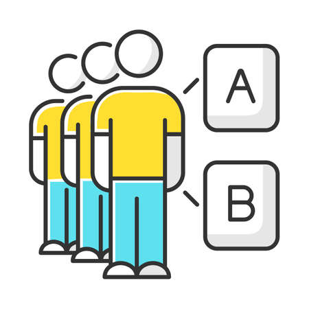Mass survey color icon. Focus group. Alternative option. People choose answer. Info research, data collection. Public opinion evaluation. Voting. Checklist. Isolated vector illustrationのイラスト素材