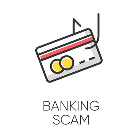 Banking scam color icon. Skimming. Identity theft. Credit card phishing. Financial fraud. Fake loan offer. Illegal money gain. Malicious practice. Fraudulent scheme. Isolated vector illustrationのイラスト素材