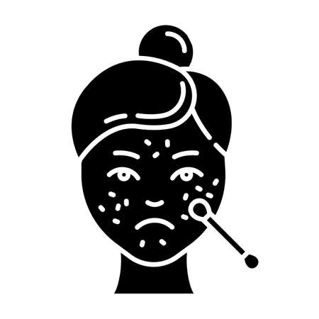Spot treatmeant glyph icon. Skin care procedure. Facial beauty. Cleansing and healing for problematic skin. Dermatology, cosmetics. Silhouette symbol. Negative space. Vector isolated illustrationのイラスト素材