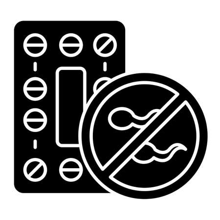 Oral contraceptive glyph icon. Preservative. Pharmaceutical product to prevent pregnancy. Birth control pills. Safe sex. Medication. Silhouette symbol. Negative space. Vector isolated illustrationのイラスト素材