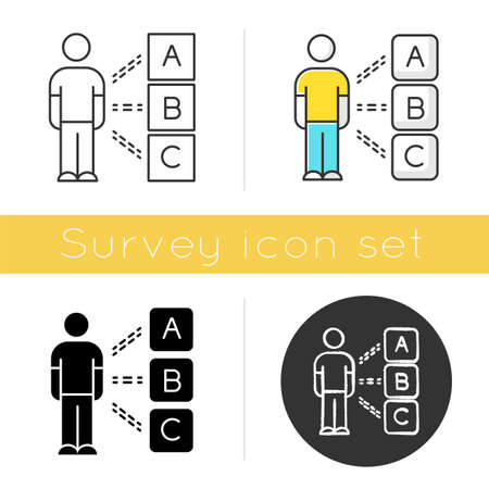 Personal survey icon. Multiple choices. Select option. Psychological test. Client interview. Personality evaluation. Checklist. Flat design, linear and color styles. Isolated vector illustrationsのイラスト素材