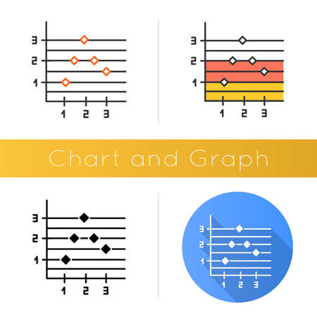 Point and figure chart icon. Informational graph. Business diagram. Scatter chart. Economical research on prices. Trading and sales. Flat design, linear and color styles. Isolated vector illustrationsのイラスト素材