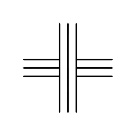 Cross color icon. Ink straight parallel stripes. Crossed black strokes. Geometric monochrome...