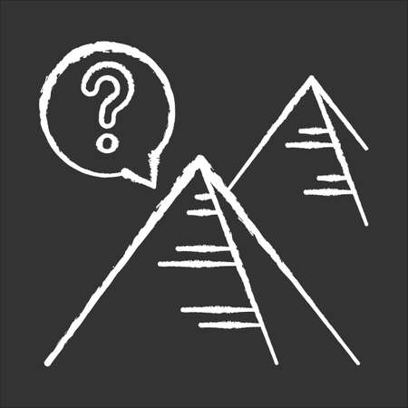 Pyramid mystery chalk icon. Egyptian monument. Historical secrets. Egypt architecture. Ancient tomb. Discover and explore. Archeology. Tourism and vacation. Isolated vector chalkboard illustrationのイラスト素材