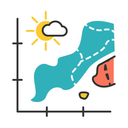 Temperature map color icon. Weather forecast presentation. Information graph, data chart. Seismic activity presentation. Climate change overcast. Statistics report. Isolated vector illustrationのイラスト素材