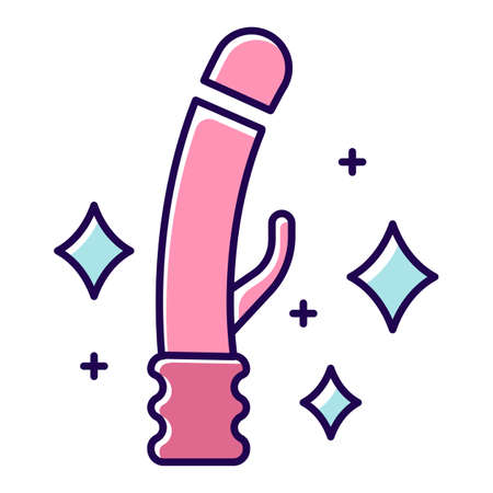 Clean sex toys pink color icon. Safe sex. Female, male intimate hygiene. Sterilized vibrator. Rubber penis for sexual pleasure. Erotic play. Genital infection precaution. Isolated vector illustrationのイラスト素材