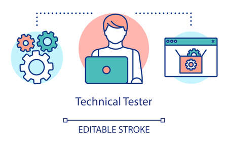 Technical tester concept icon. IT employee idea thin line illustration. Software testing specialist....