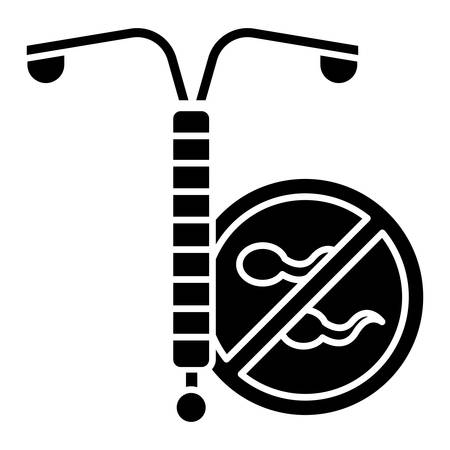 Intrauterine device glyph icon. Vaginal coil for woman. Preservative, contraceptive. Pregnancy prevention. Birth control. Safe sex. Silhouette symbol. Negative space. Vector isolated illustrationのイラスト素材
