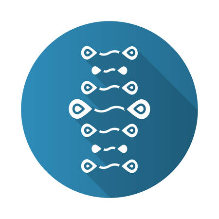 DNA strands blue flat design long shadow glyph icon. Deoxyribonucleic, nucleic acid helix. Chromosome. Molecular biology. Genetic code. Genome. Genetics. Medicine. Vector silhouette illustrationのイラスト素材