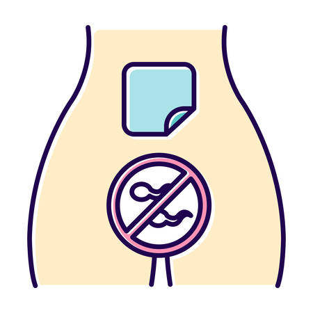 Contraceptive patch color icon. Preservative method for woman. Contraceptive product on femal body. Unwanted pregnancy prevention. Birth control option. Safe sex. Isolated vector illustrationのイラスト素材