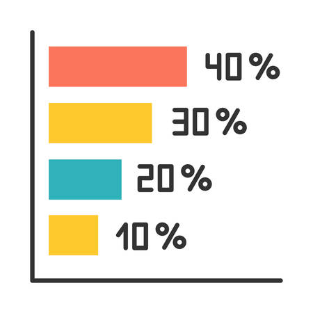 Horizontal histogram color icon. Rising interest rate chart. Increasing graph bars with numbers. Diagram with segments. Economical report. Business strategy. Isolated vector illustrationのイラスト素材